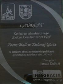 Focus Mall  zwyciężył w konkursie Zielona Góra bez Barier 2011